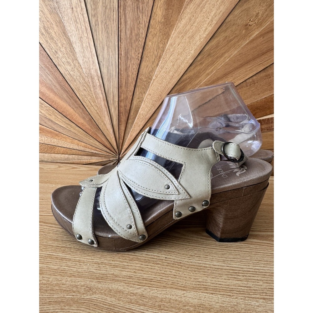 Dansko Women Tan Leather Floral Strappy Wood Platform Sandals Sz EU 38 US 7.5-8